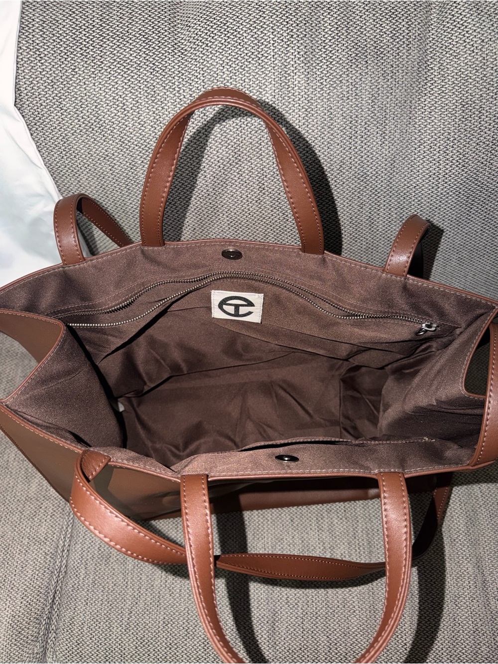 Telfar Large Brown Shopping Tote with Embossed Logo - Picture 5 of 6